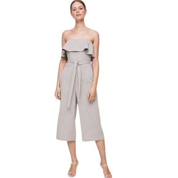 Babaton Strapless Ruffle Jumpsuit Taupe 2 - Picture 1 of 10